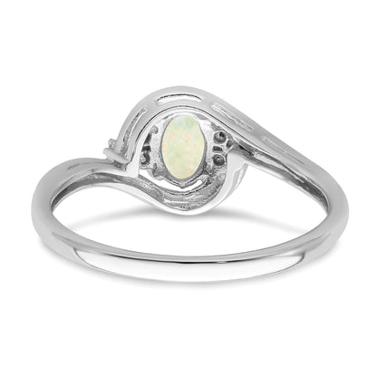 14k White Gold 6x4 Oval October/Opal and Diamond Ring