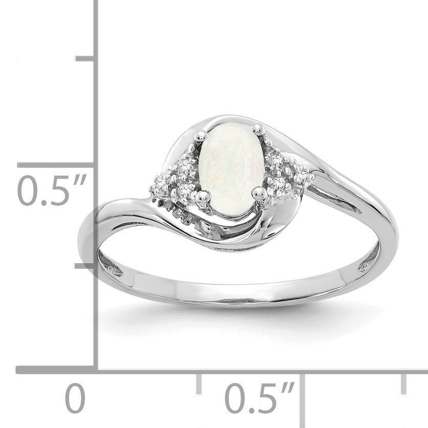 14k White Gold 6x4 Oval October/Opal and Diamond Ring