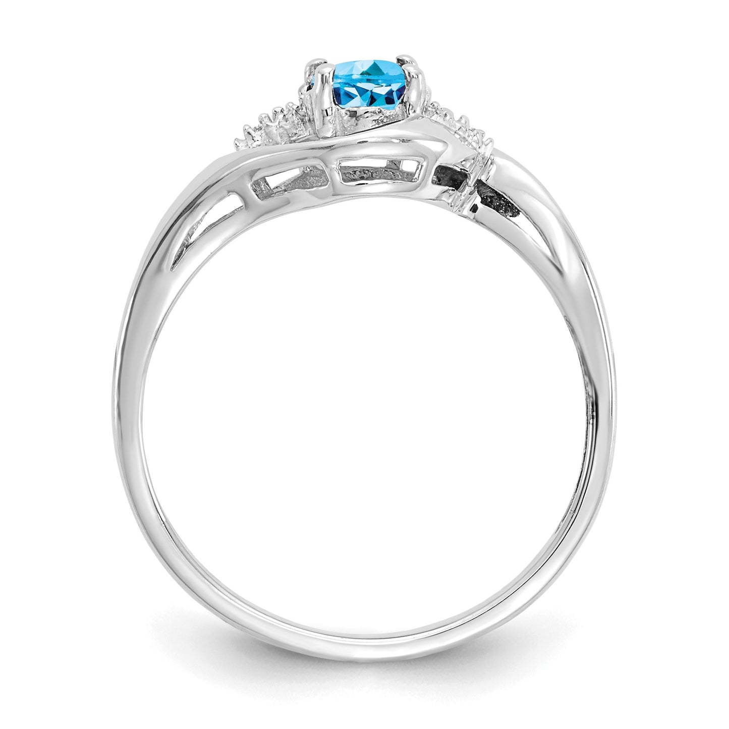14k White Gold 6x4 Oval December/Blue Topaz and Diamond Ring