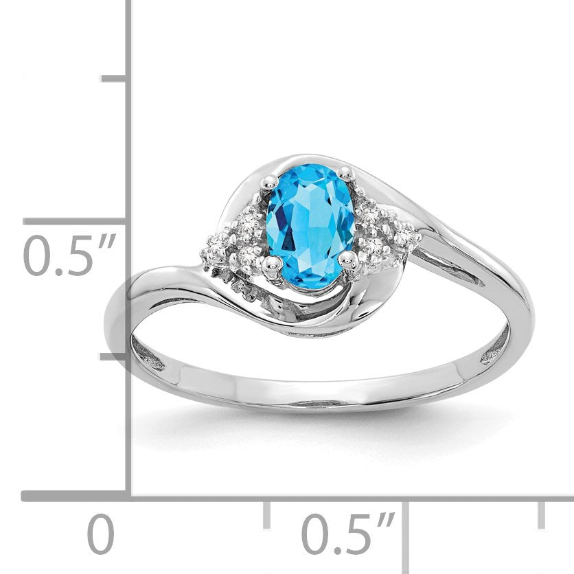 14k White Gold 6x4 Oval December/Blue Topaz and Diamond Ring