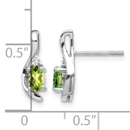 14k White Gold 5x3 Oval August/Peridot and Diamond Post Earrings