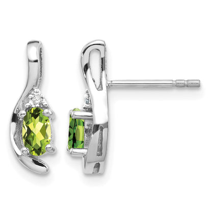 14k White Gold 5x3 Oval August/Peridot and Diamond Post Earrings