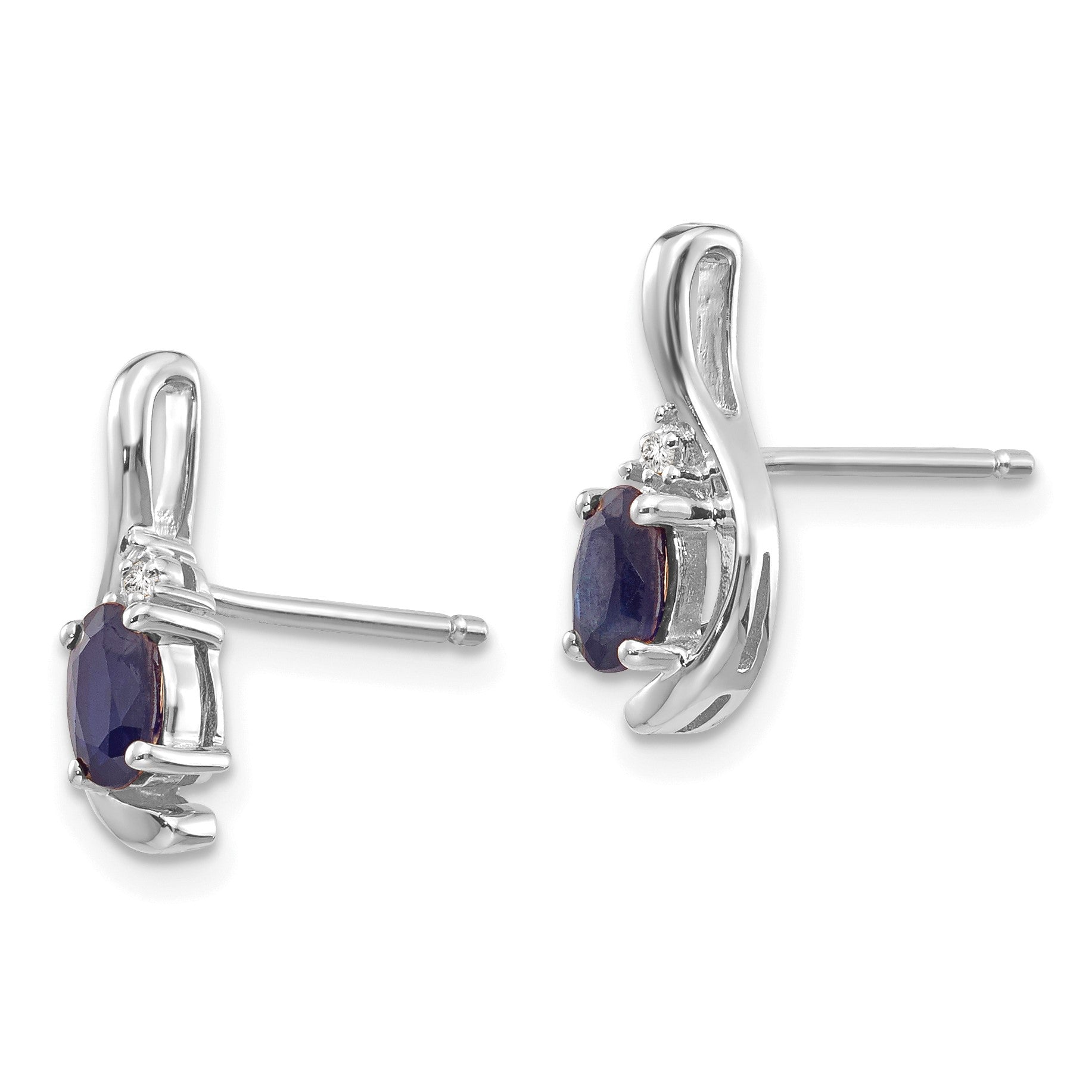 14k White Gold 5x3 Oval September/Sapphire and Diamond Post Earrings