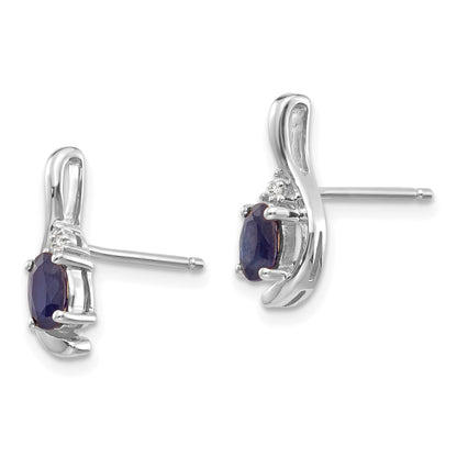 14k White Gold 5x3 Oval September/Sapphire and Diamond Post Earrings