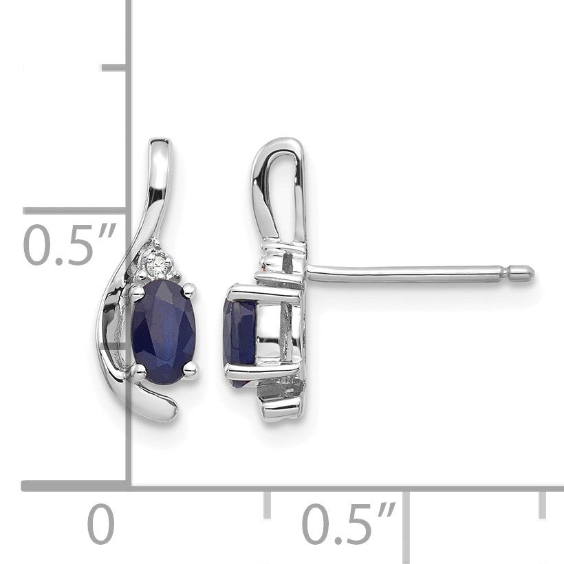 14k White Gold 5x3 Oval September/Sapphire and Diamond Post Earrings