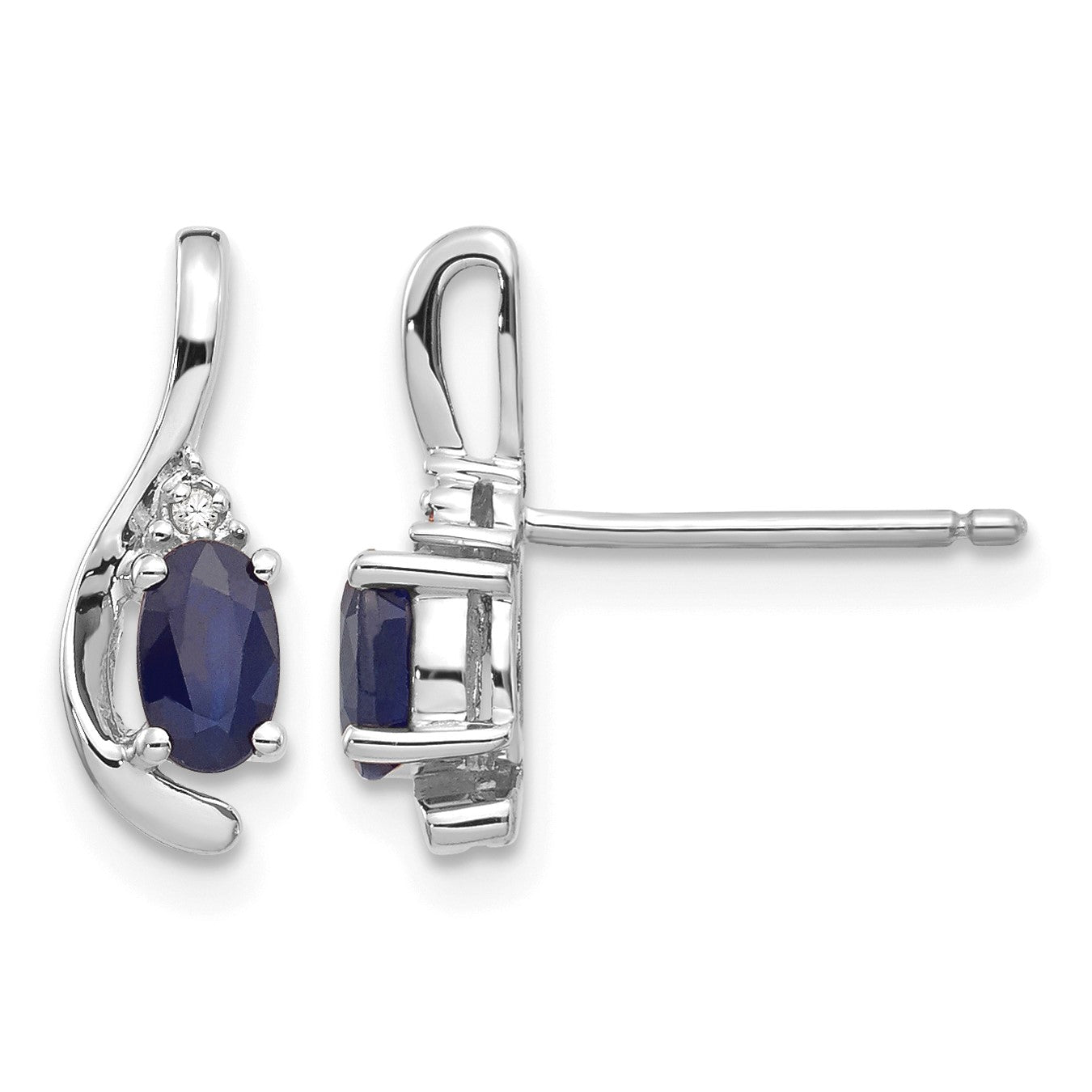 14k White Gold 5x3 Oval September/Sapphire and Diamond Post Earrings