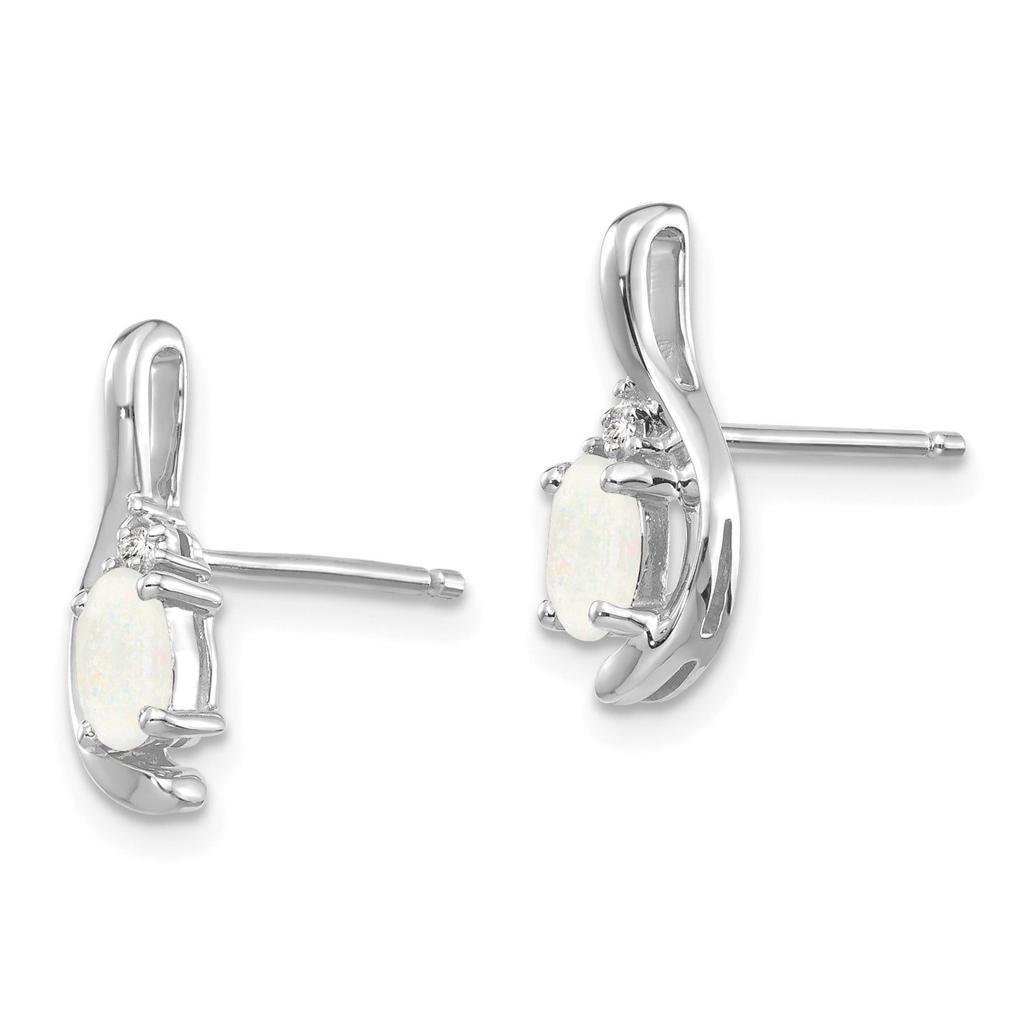 14k White Gold 5x3 Oval October/Opal and Diamond Post Earrings