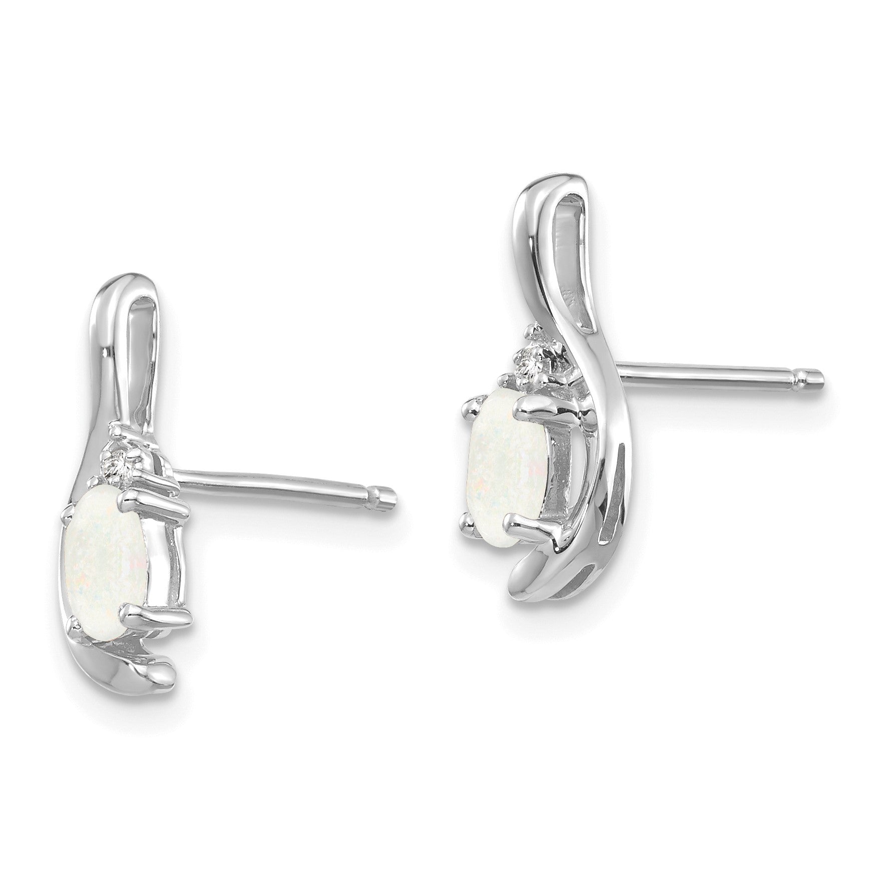 14k White Gold 5x3 Oval October/Opal and Diamond Post Earrings
