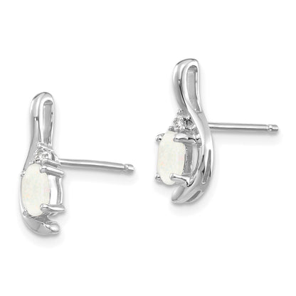 14k White Gold 5x3 Oval October/Opal and Diamond Post Earrings