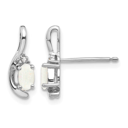 14k White Gold 5x3 Oval October/Opal and Diamond Post Earrings