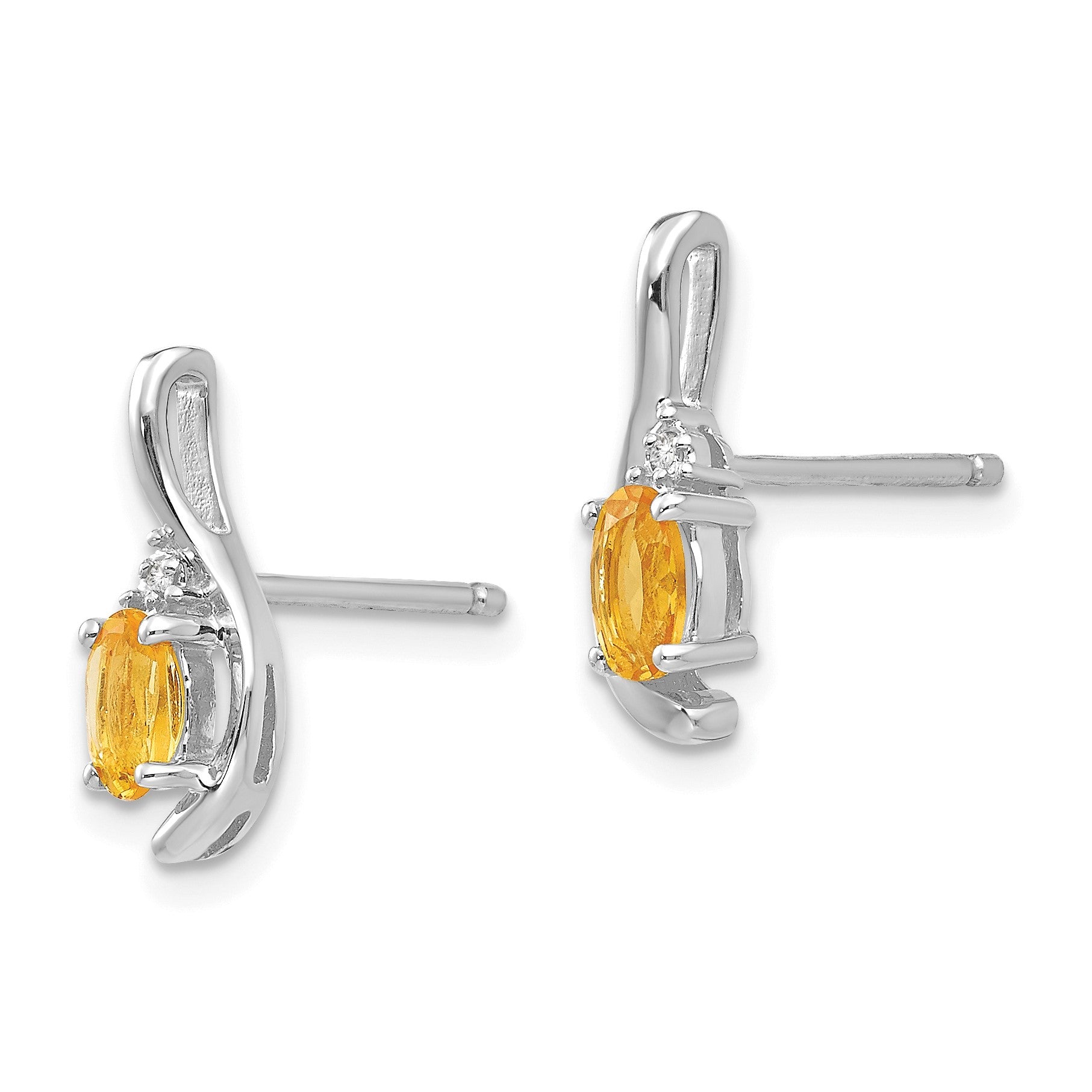 14k White Gold 5x3 Oval November/Citrine and Diamond Post Earrings
