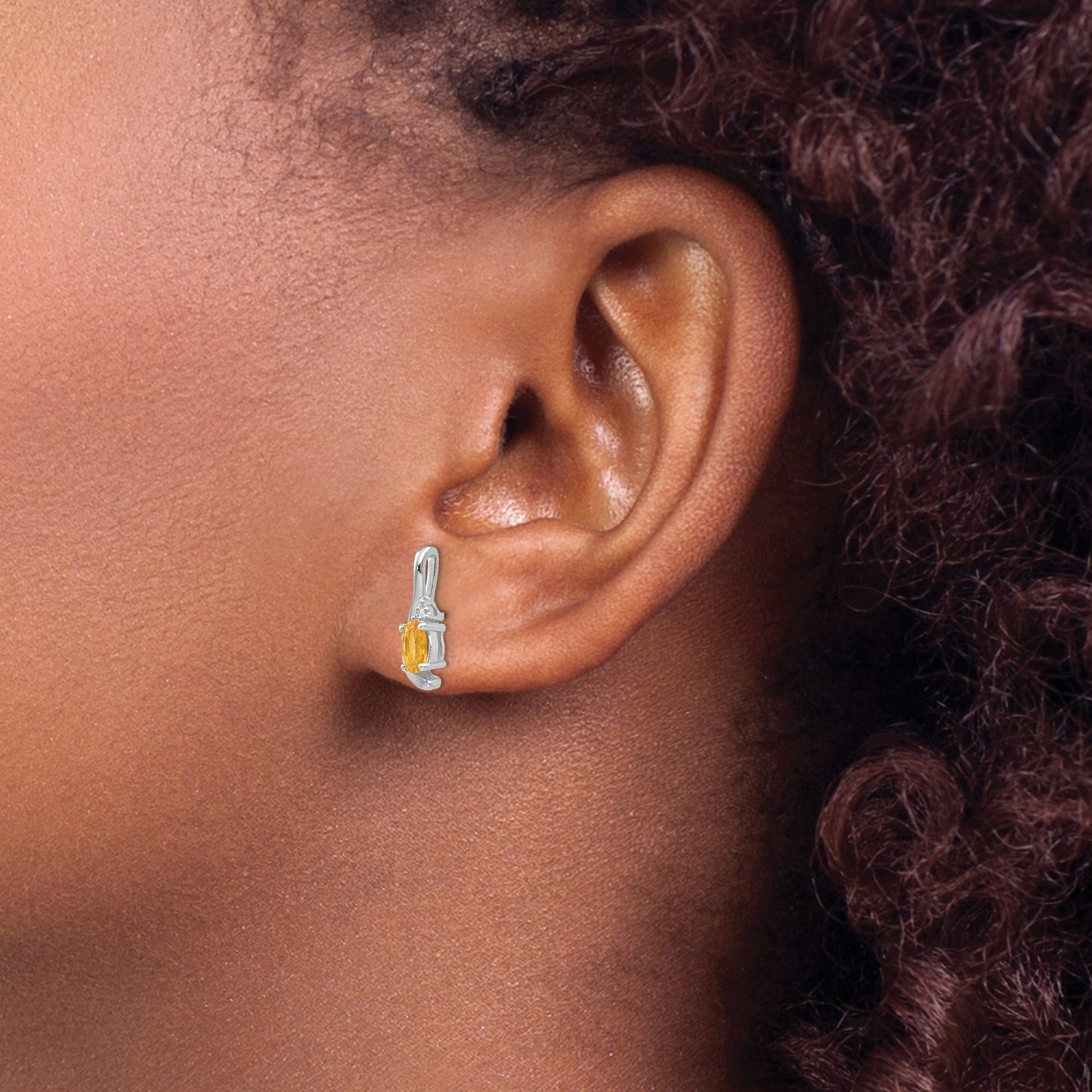 14k White Gold 5x3 Oval November/Citrine and Diamond Post Earrings