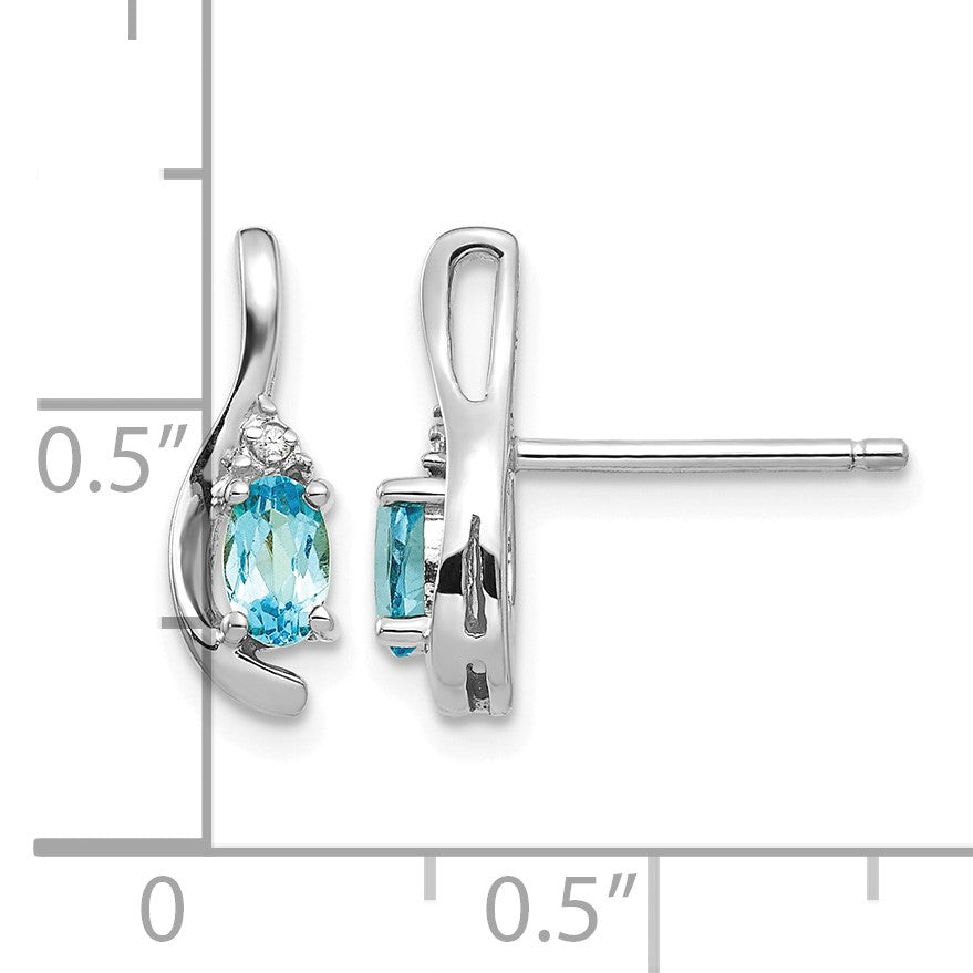 14k White Gold 5x3 Oval December/Blue Topaz and Diamond Post Earrings