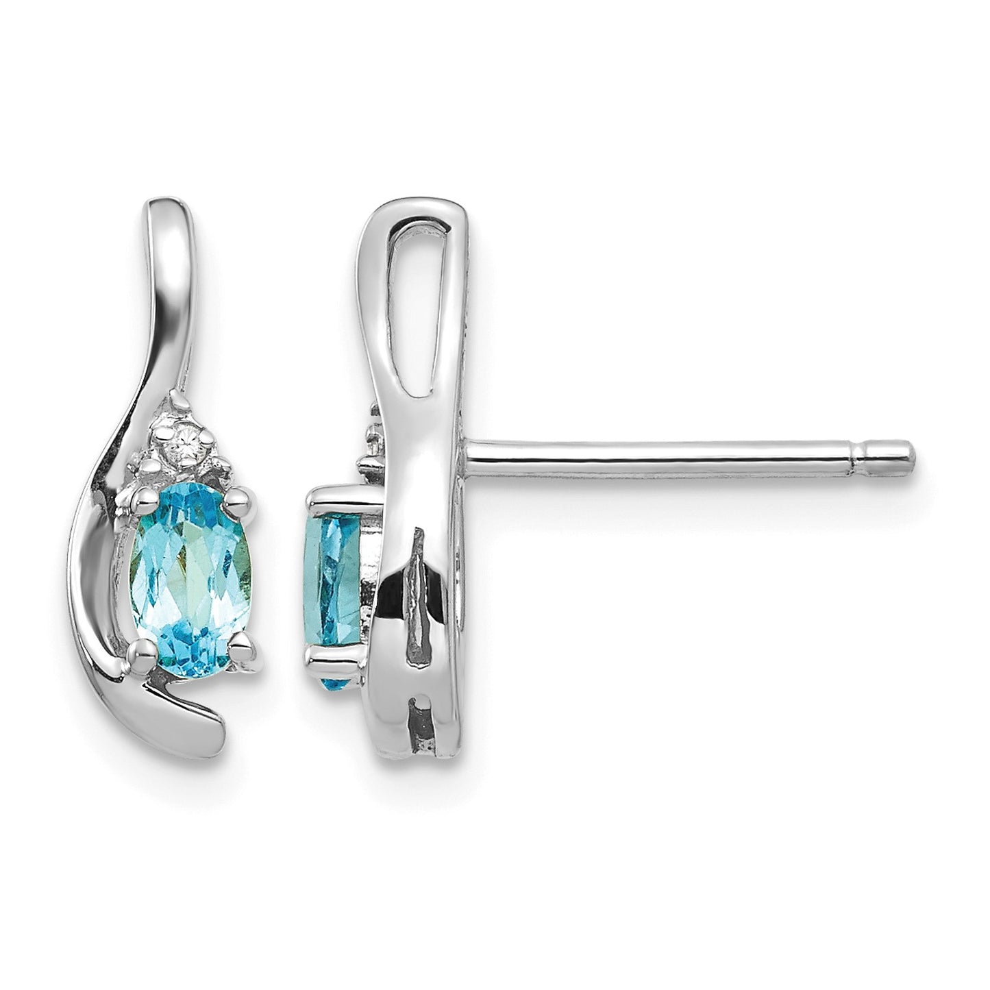 14k White Gold 5x3 Oval December/Blue Topaz and Diamond Post Earrings
