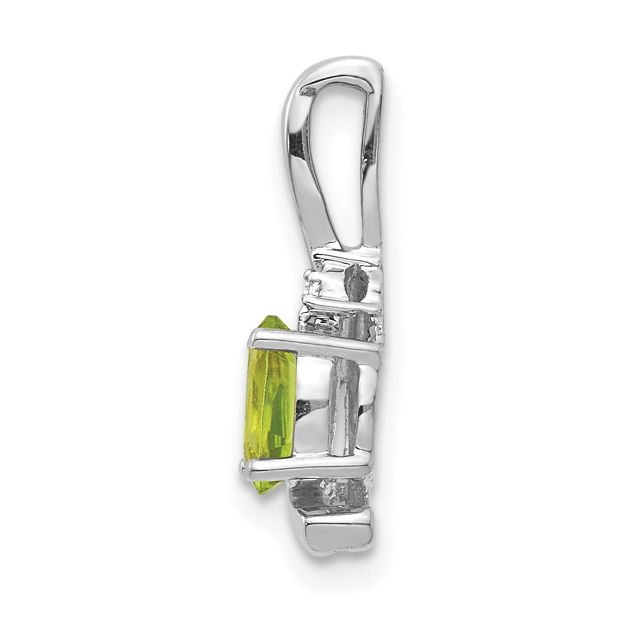 14k White Gold 6x4 Oval August/Peridot and Diamond Pendant