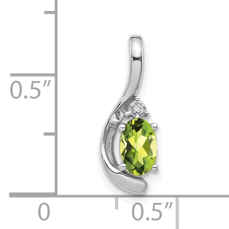 14k White Gold 6x4 Oval August/Peridot and Diamond Pendant