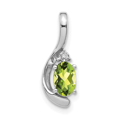14k White Gold 6x4 Oval August/Peridot and Diamond Pendant
