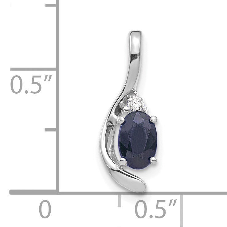 14k White Gold 6x4 Oval September/Sapphire and Diamond Pendant