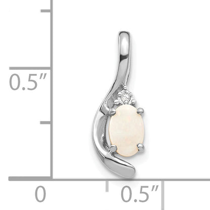14k White Gold 6x4 Oval October/Opal and Diamond Pendant