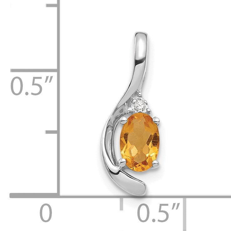 14k White Gold 6x4 Oval November/Citrine and Diamond Pendant