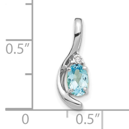 14k White Gold 6x4 Oval December/Blue Topaz and Diamond Pendant