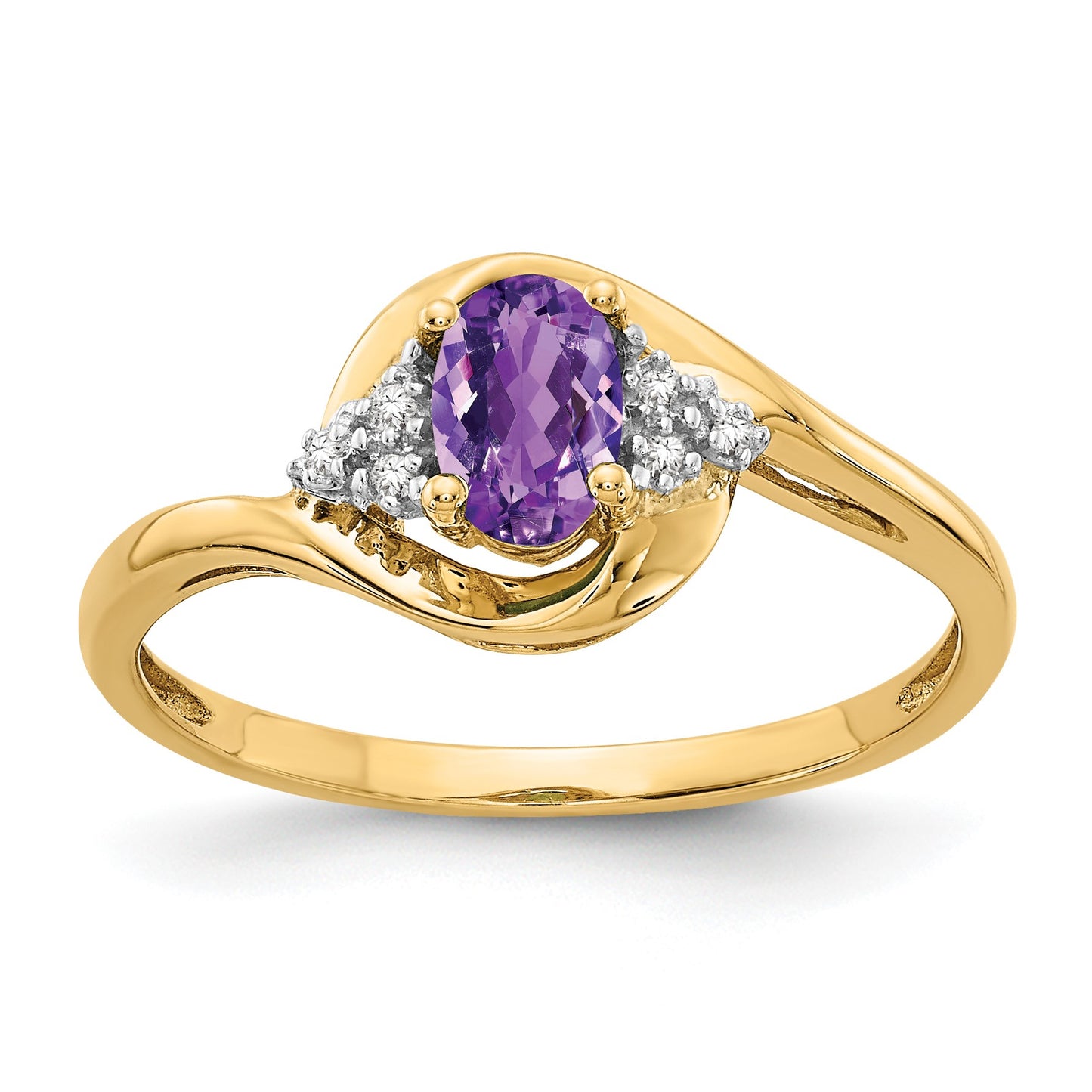 14k 6x4 Oval February/Amethyst and Diamond Ring