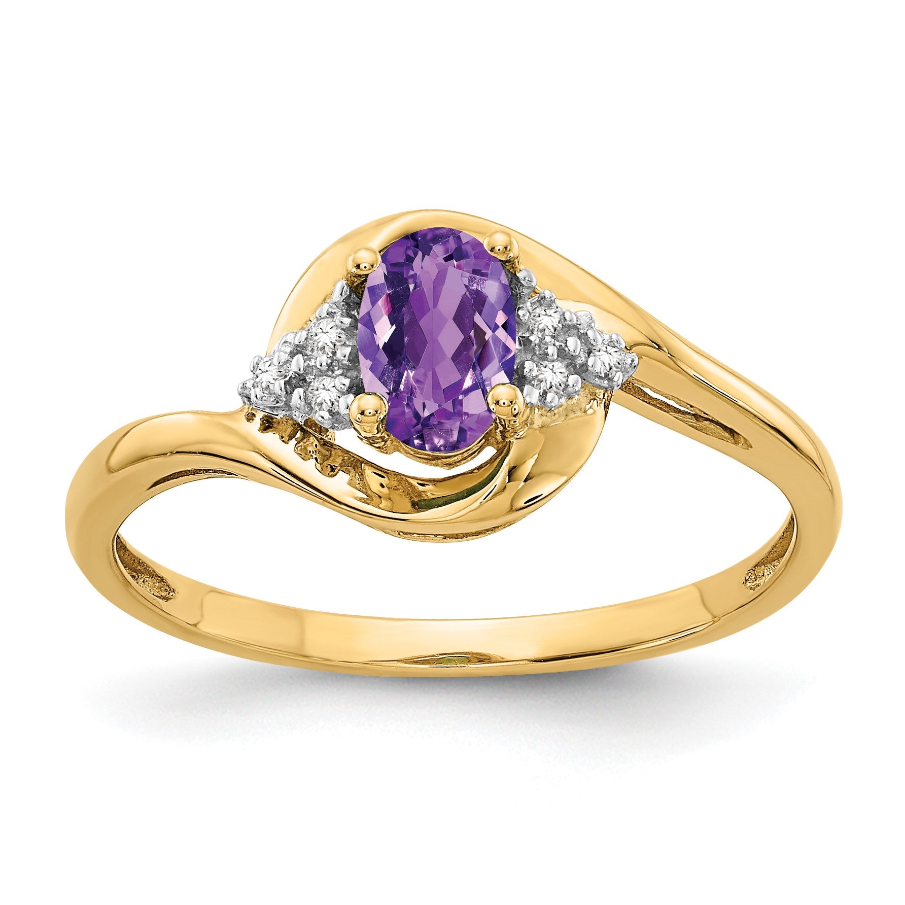 14k 6x4 Oval February/Amethyst and Diamond Ring