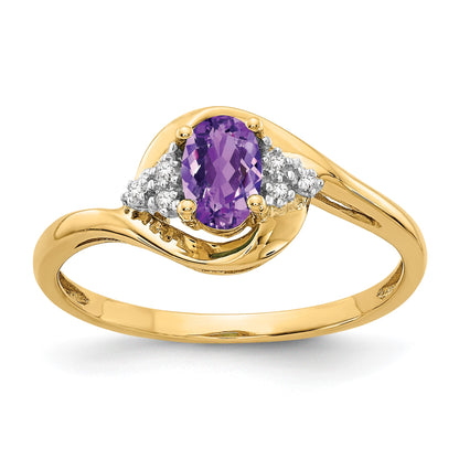 14k 6x4 Oval February/Amethyst and Diamond Ring