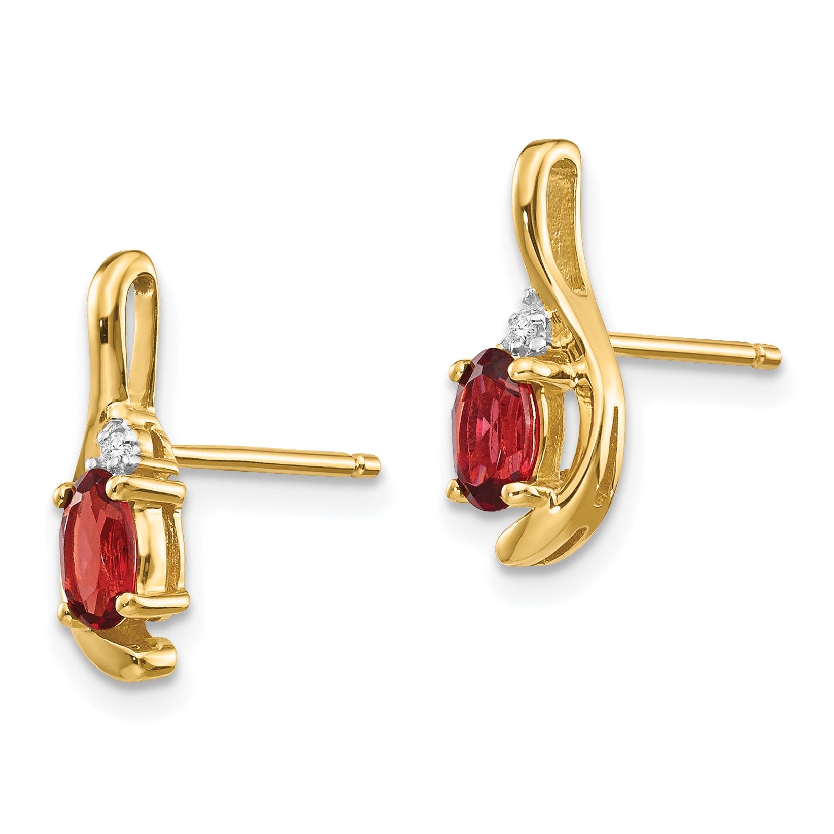 14k 5x3 Oval January/Garnet and Diamond Post Earrings