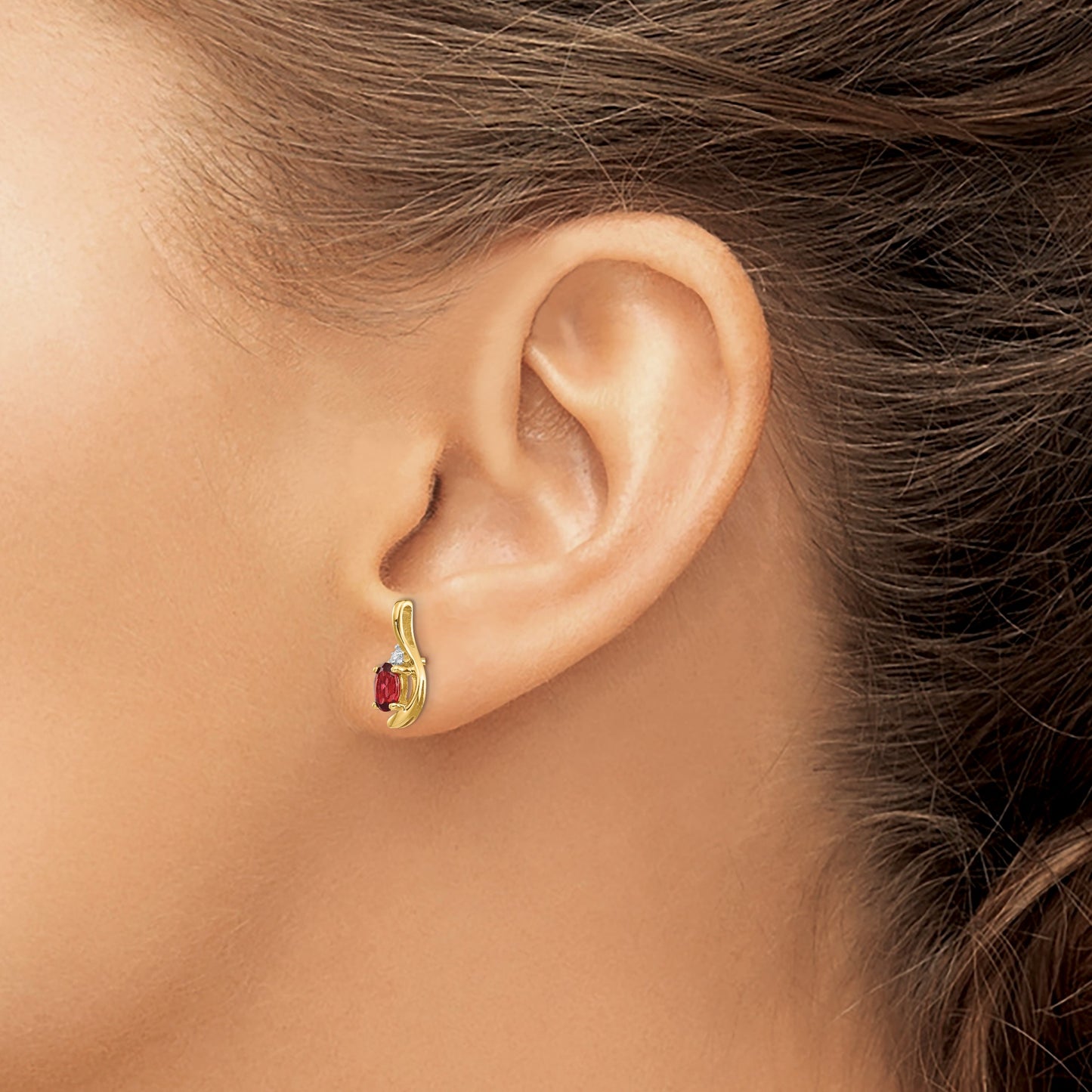 14k 5x3 Oval January/Garnet and Diamond Post Earrings