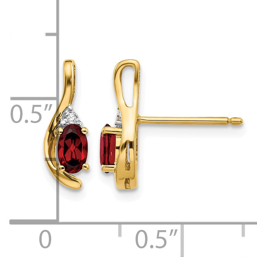 14k 5x3 Oval January/Garnet and Diamond Post Earrings