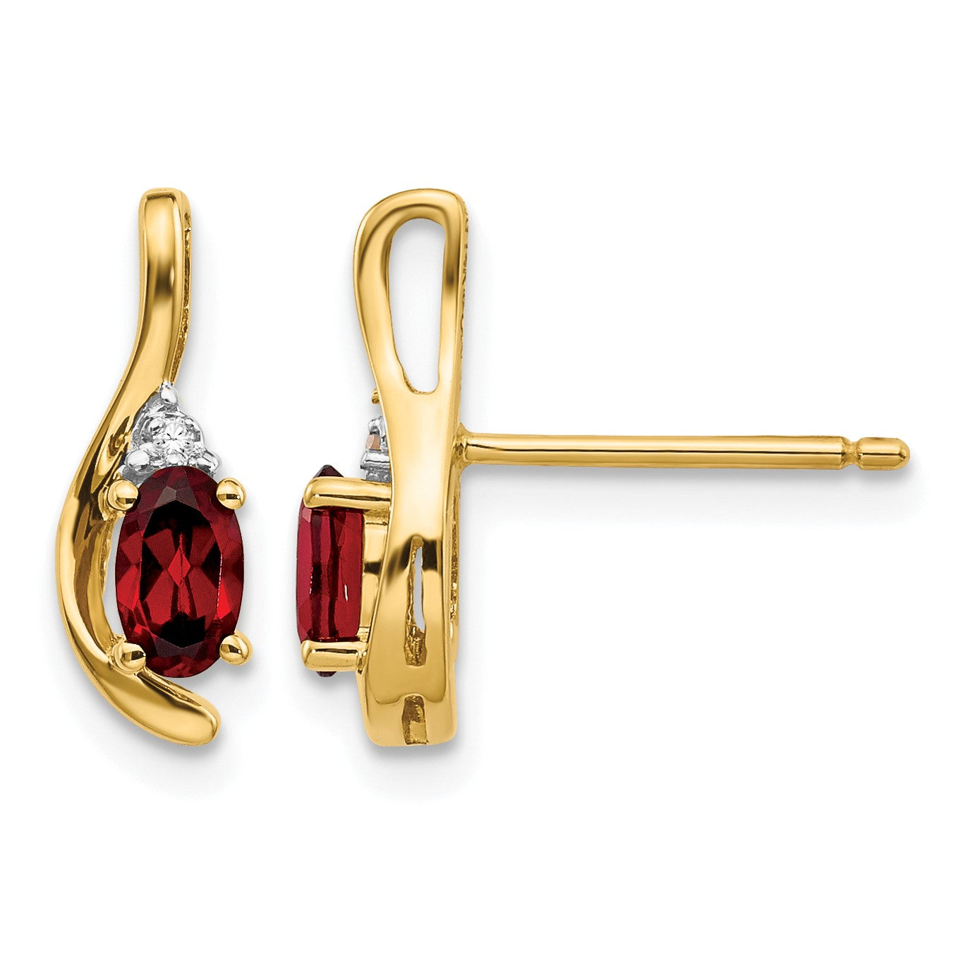 14k 5x3 Oval January/Garnet and Diamond Post Earrings