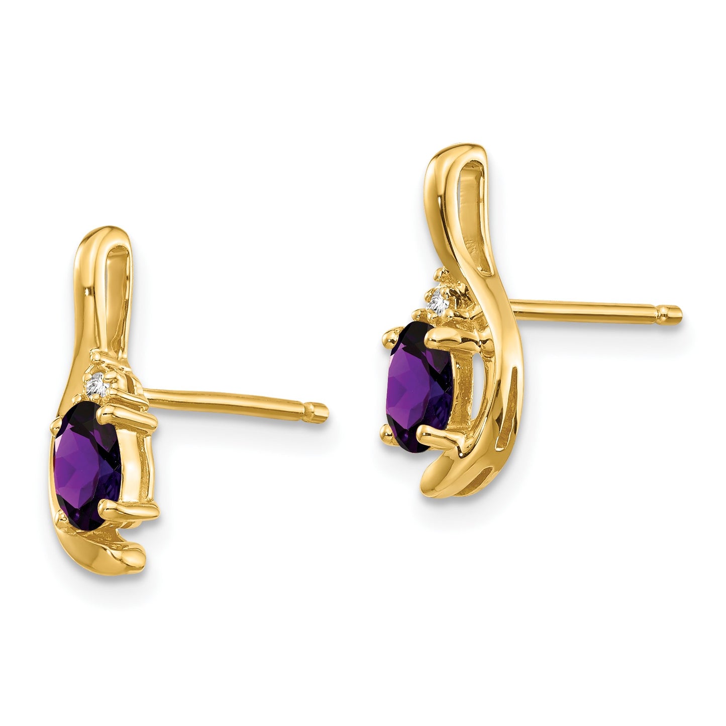 14k 5x3 Oval February/Amethyst and Diamond Post Earrings