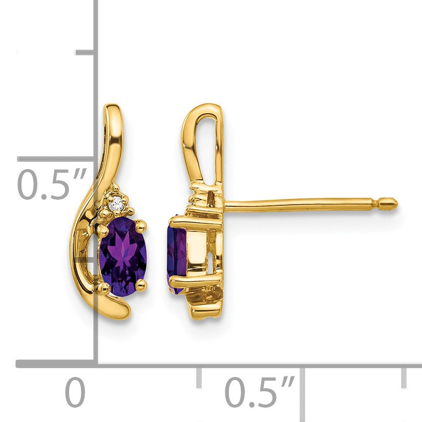 14k 5x3 Oval February/Amethyst and Diamond Post Earrings