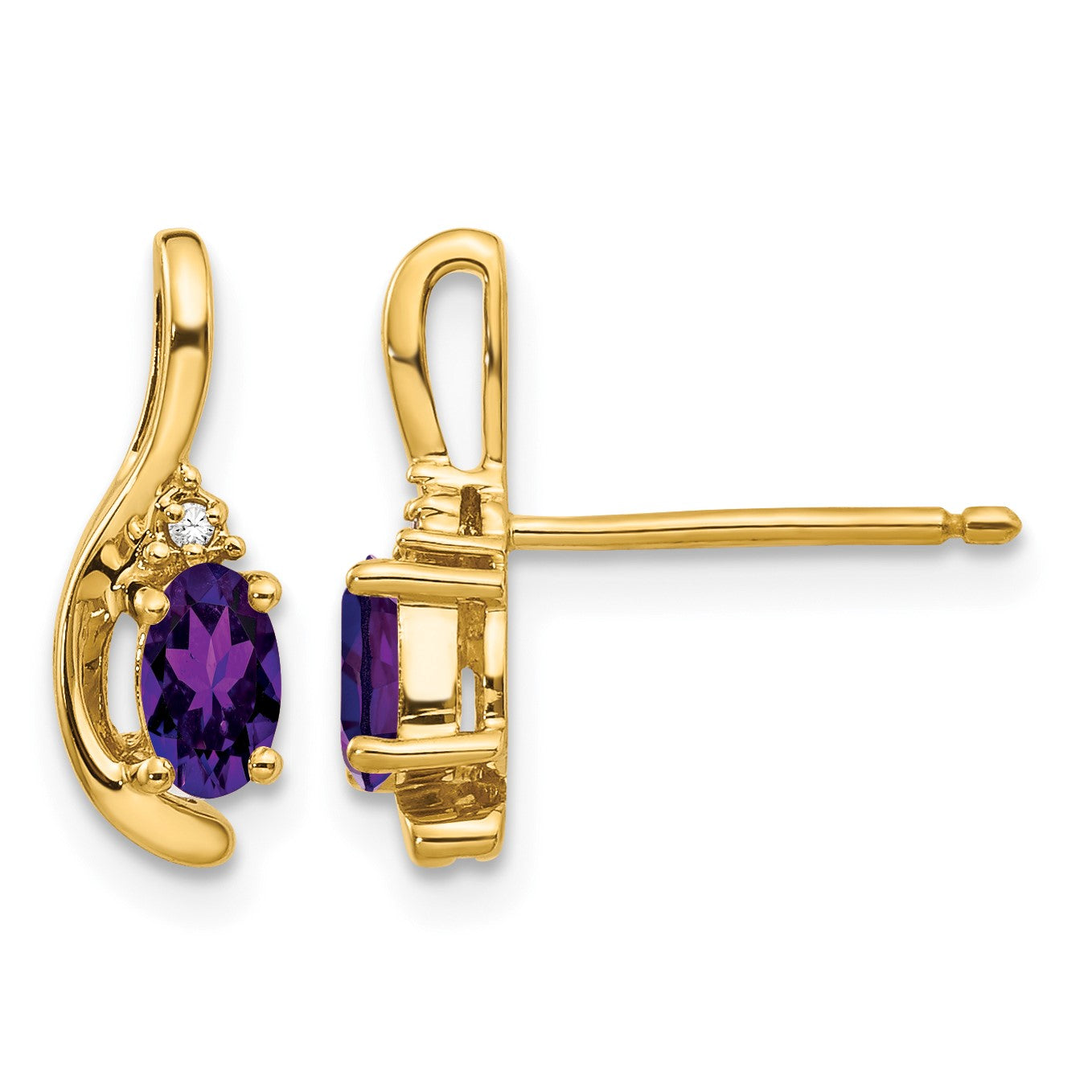 14k 5x3 Oval February/Amethyst and Diamond Post Earrings