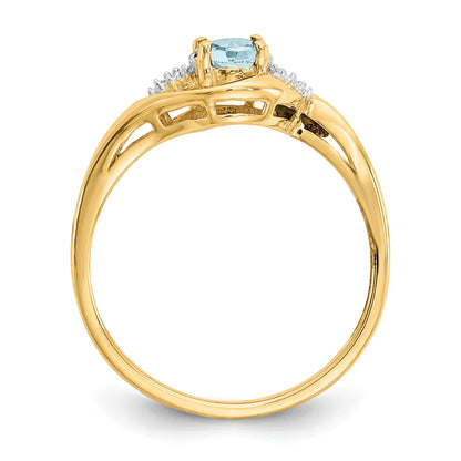 14k 6x4 Oval March/Aquamarine and Diamond Ring