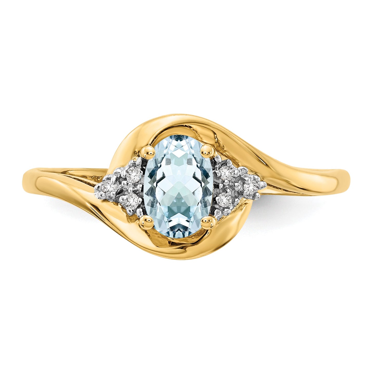 14k 6x4 Oval March/Aquamarine and Diamond Ring
