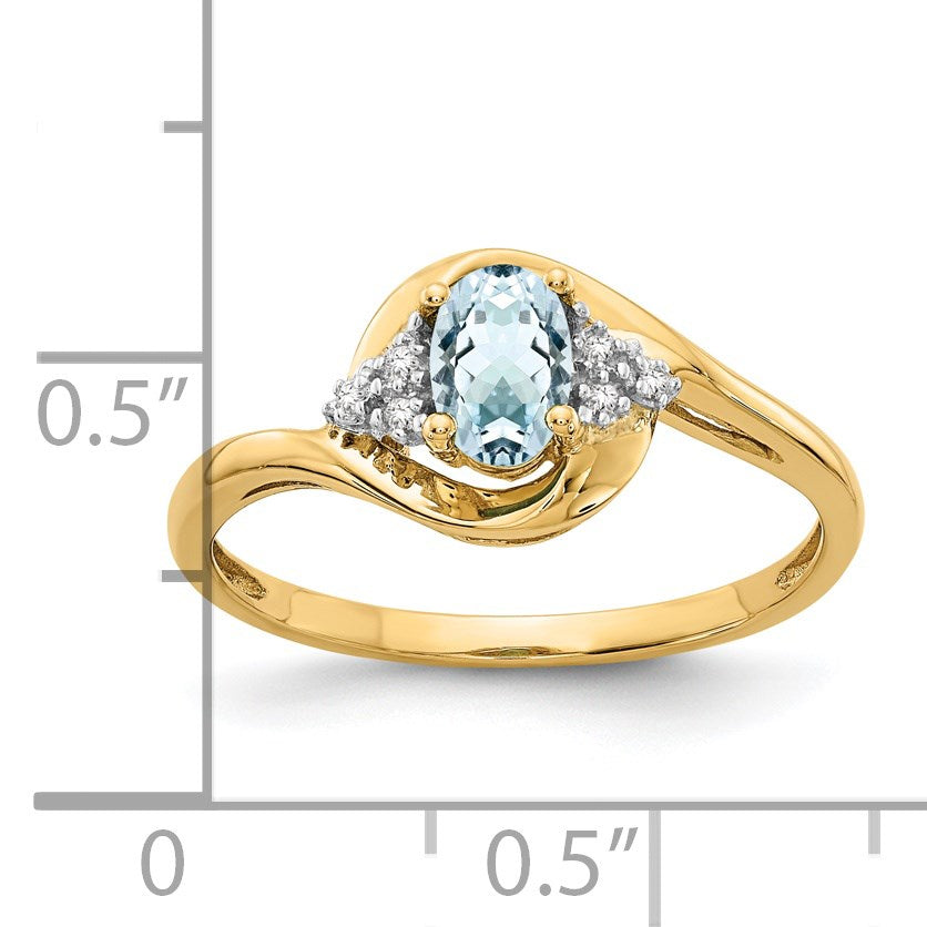 14k 6x4 Oval March/Aquamarine and Diamond Ring