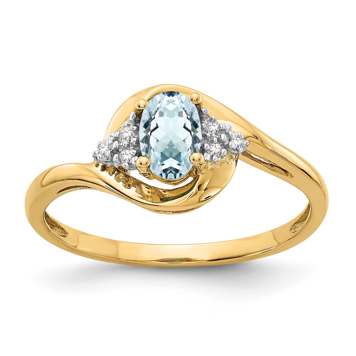 14k 6x4 Oval March/Aquamarine and Diamond Ring
