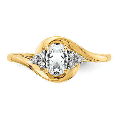 14k 6x4 Oval April/White Topaz and Diamond Ring