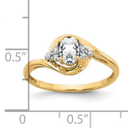14k 6x4 Oval April/White Topaz and Diamond Ring