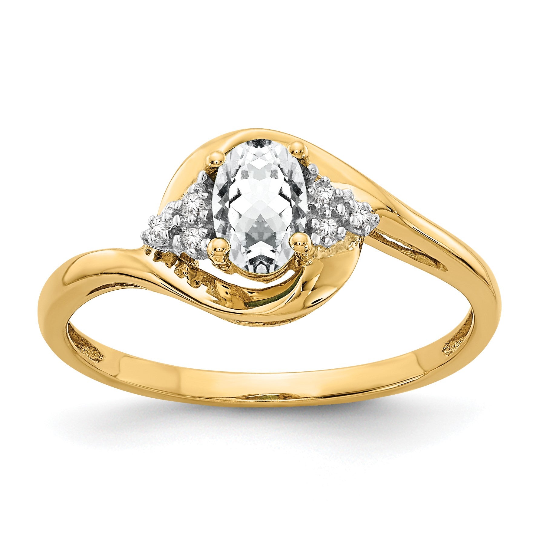 14k 6x4 Oval April/White Topaz and Diamond Ring
