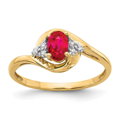 14k 6x4 Oval July/Ruby and Diamond Ring