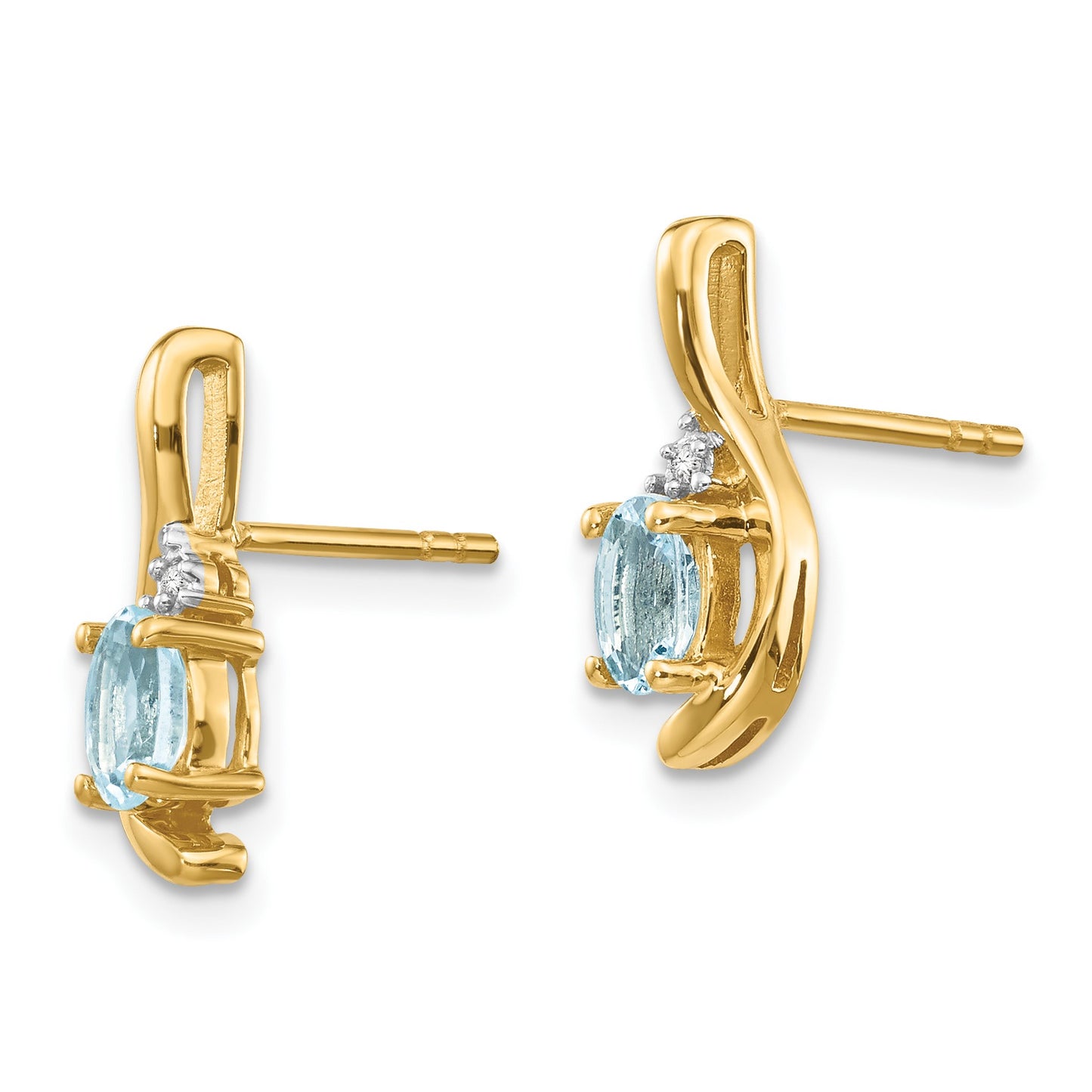 14k 5x3 Oval March/Aquamarine and Diamond Post Earrings
