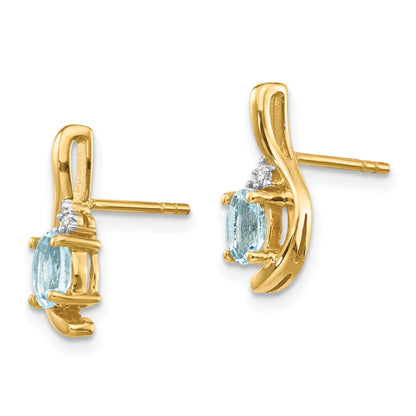 14k 5x3 Oval March/Aquamarine and Diamond Post Earrings