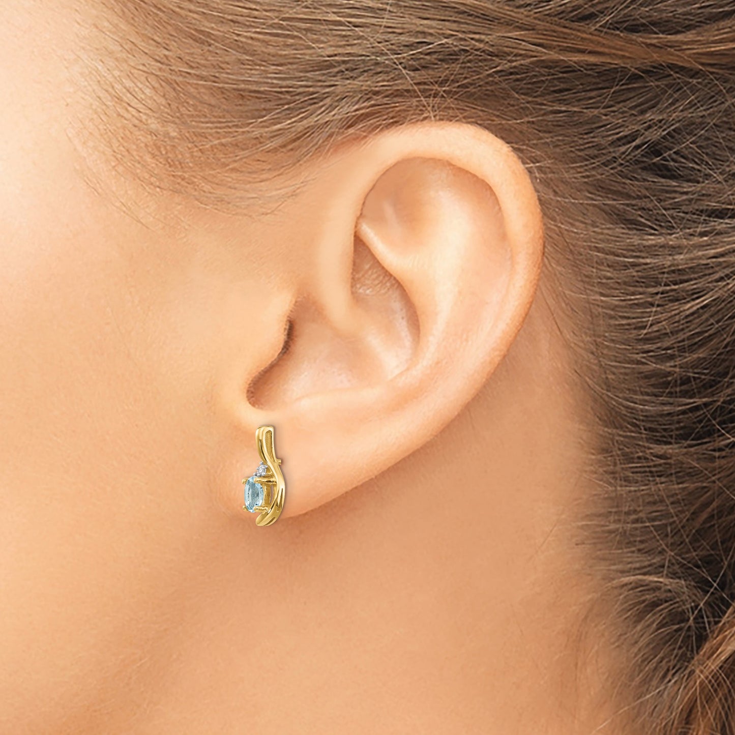 14k 5x3 Oval March/Aquamarine and Diamond Post Earrings