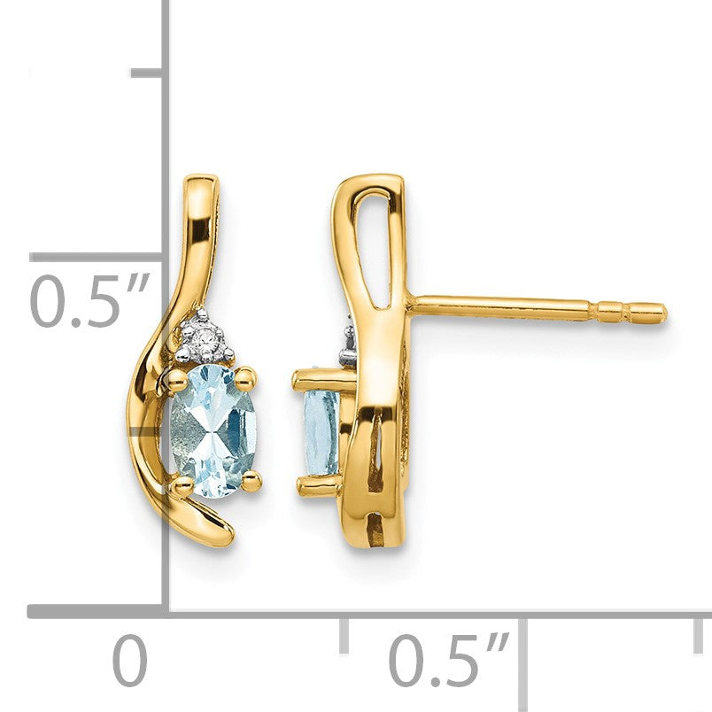 14k 5x3 Oval March/Aquamarine and Diamond Post Earrings