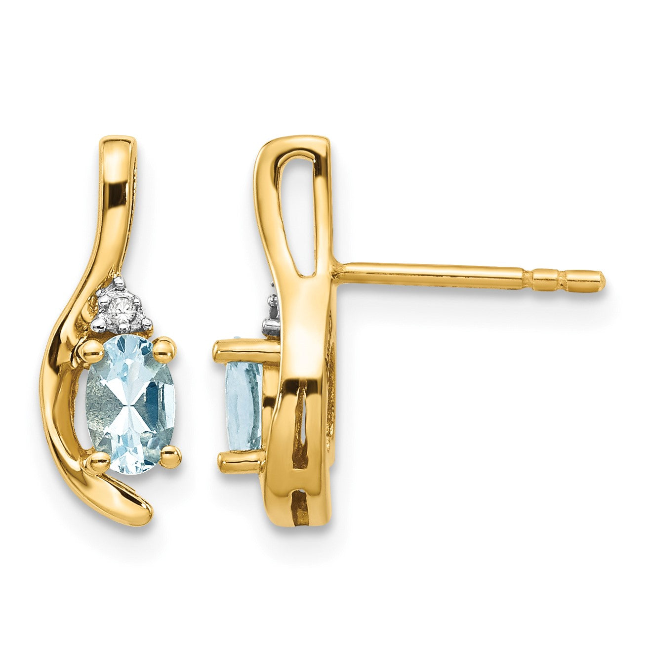 14k 5x3 Oval March/Aquamarine and Diamond Post Earrings