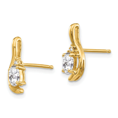 14k 5x3 Oval April/White Topaz and Diamond Post Earrings
