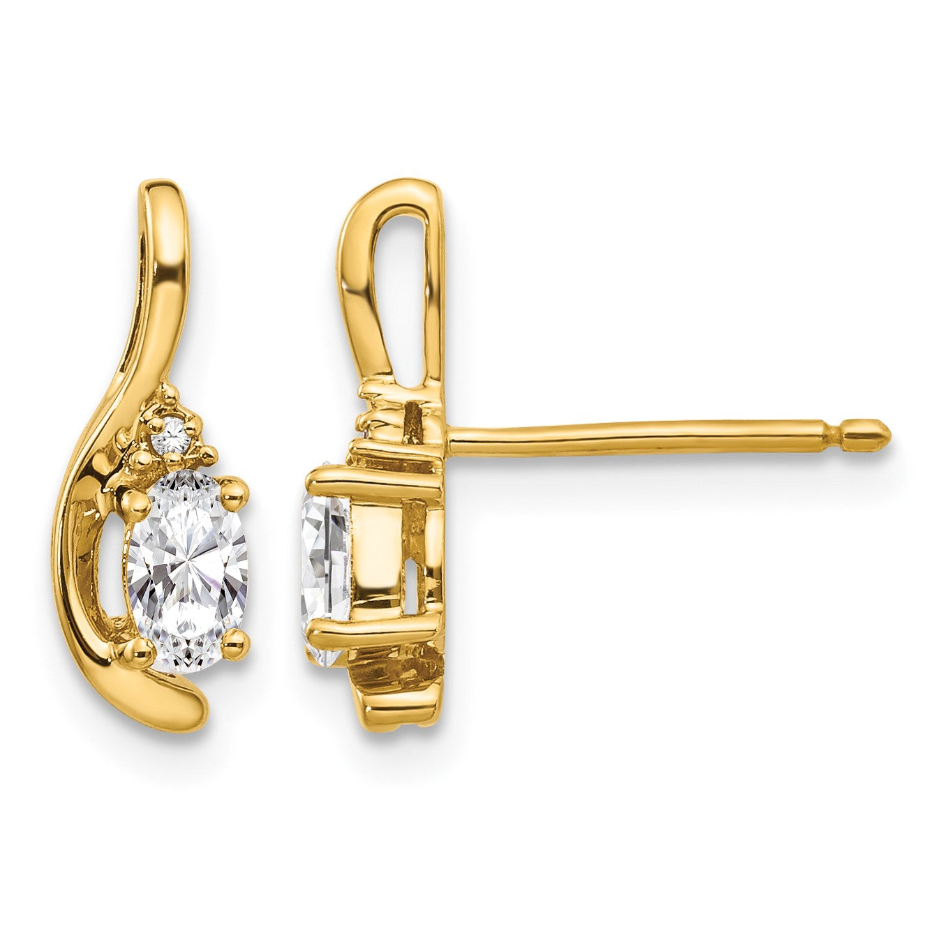 14k 5x3 Oval April/White Topaz and Diamond Post Earrings